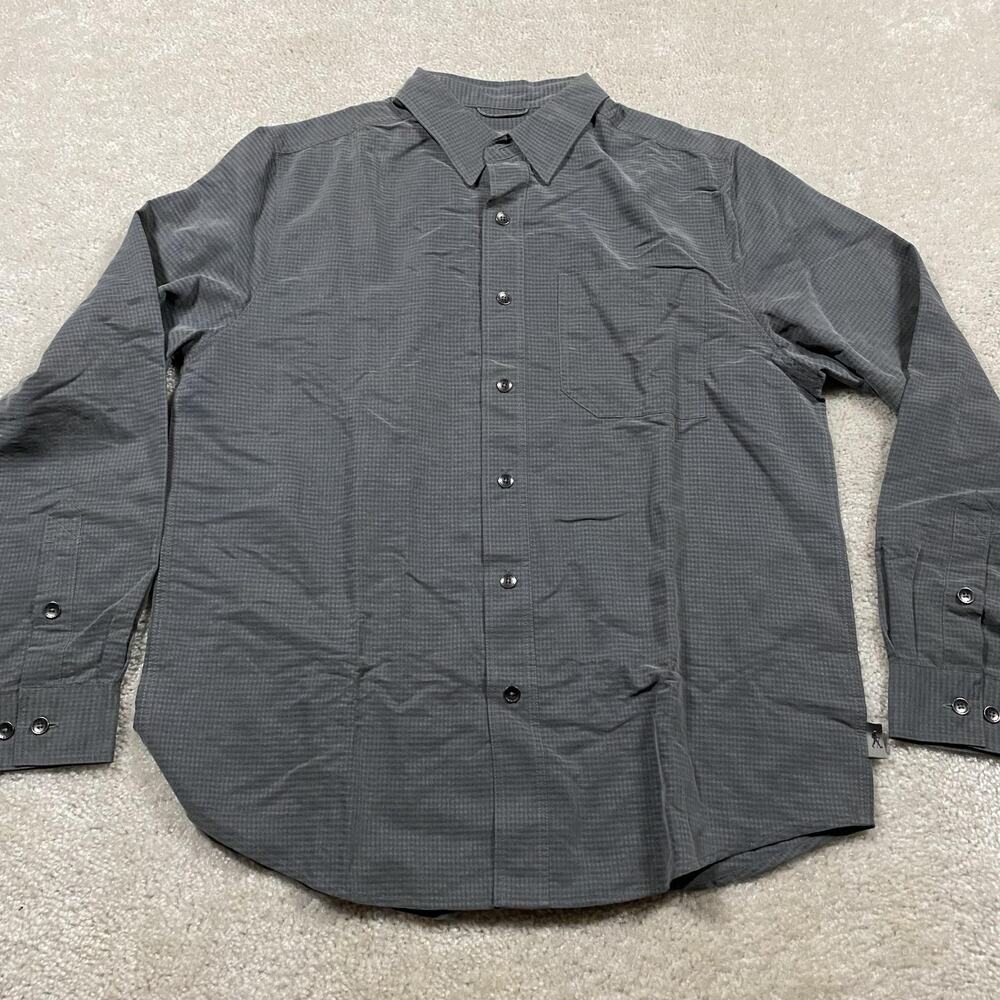 Royal Robbins Shirt Mens M Gray Check Long Sleeve Button Up Modal UV 50+ Travel